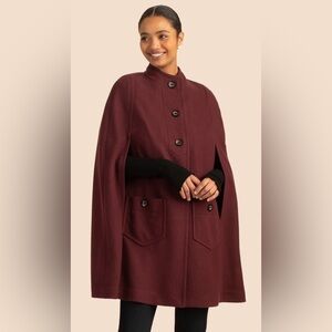NWT Trina Turk Parker Cape Jacket Burgundy Size L $468